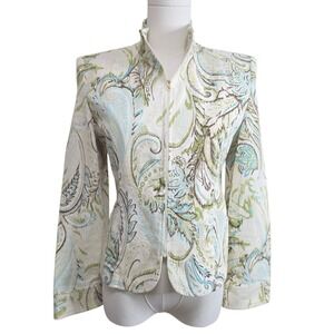 St John Sport Vintage Stretch Paisley Embellished Knit Zip Jacket USA Size P